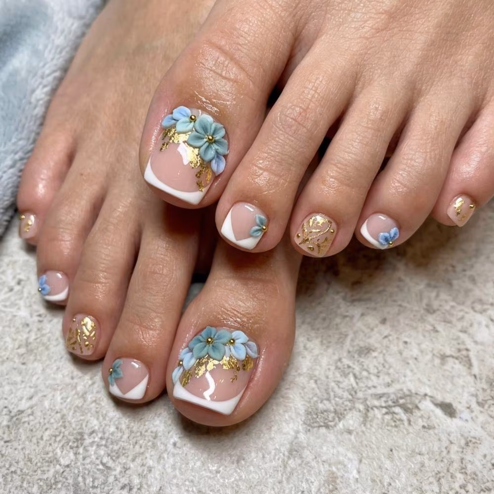 Floral French Pedicure